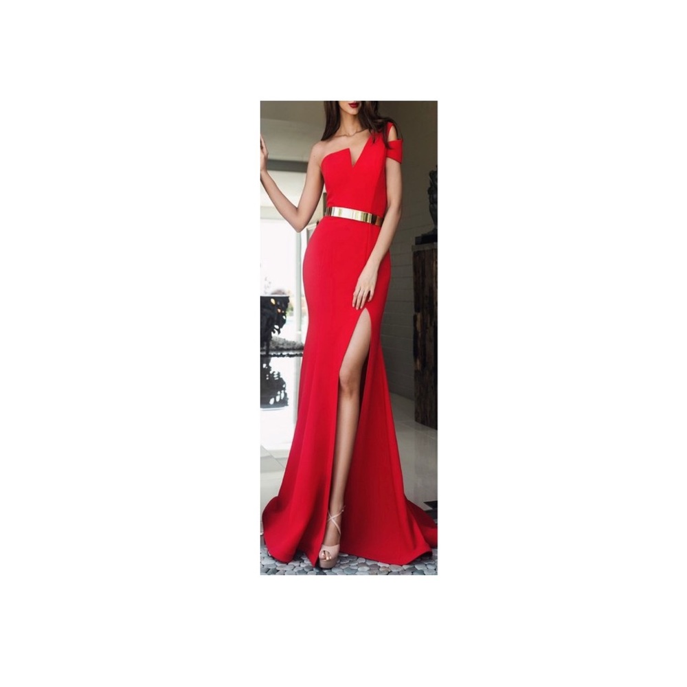 Nicole Bakti Red One Shoulder Dress Sz 8 Worn once